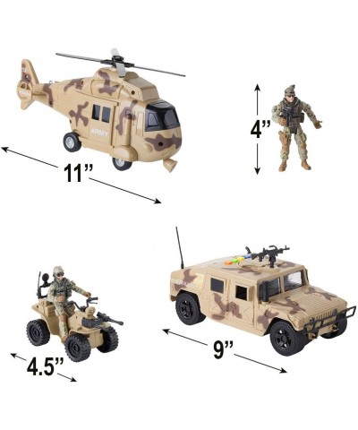 Military Army Toys Action Soldier Figures and Vehicles Set - Army Helicopter Toy Truck Quadbike - Lights and Sounds - Frictio...