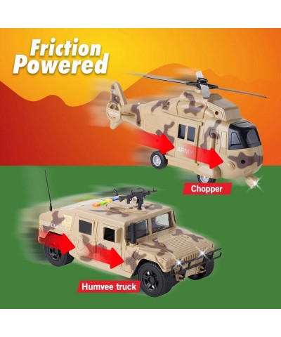 Military Army Toys Action Soldier Figures and Vehicles Set - Army Helicopter Toy Truck Quadbike - Lights and Sounds - Frictio...