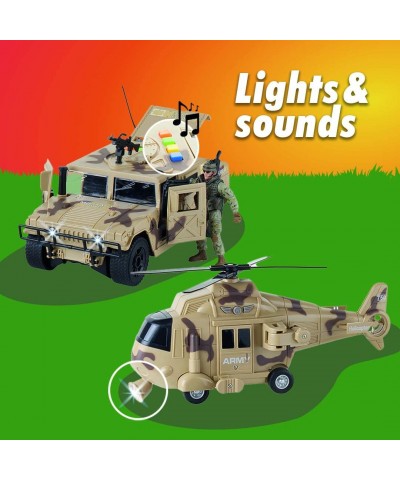 Military Army Toys Action Soldier Figures and Vehicles Set - Army Helicopter Toy Truck Quadbike - Lights and Sounds - Frictio...