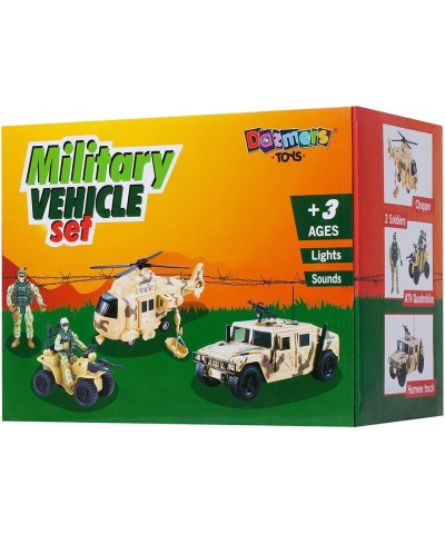 Military Army Toys Action Soldier Figures and Vehicles Set - Army Helicopter Toy Truck Quadbike - Lights and Sounds - Frictio...