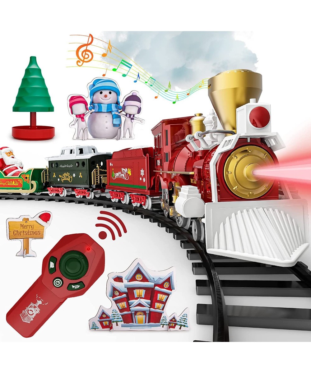 Train Set Remote Control Electric Train Toy with Smoke Light and Music Kids Train Track with Rechargeable Battery Santa Claus...