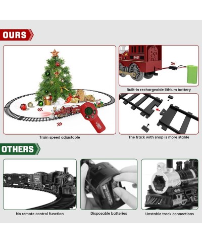 Train Set Remote Control Electric Train Toy with Smoke Light and Music Kids Train Track with Rechargeable Battery Santa Claus...