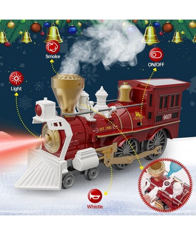 Train Set Remote Control Electric Train Toy with Smoke Light and Music Kids Train Track with Rechargeable Battery Santa Claus...