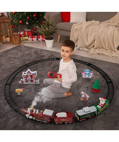 Train Set Remote Control Electric Train Toy with Smoke Light and Music Kids Train Track with Rechargeable Battery Santa Claus...