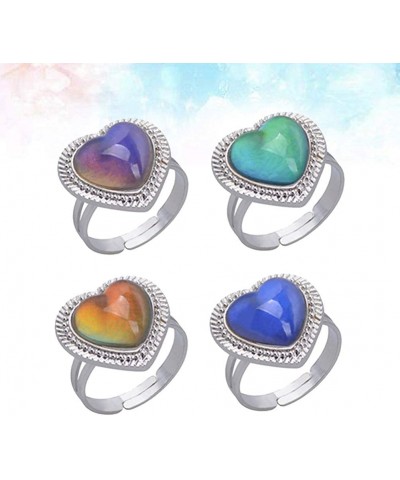 4PCS mood rings for ring girls kids boys bulk women- Heart Shape Adjustable Creative Fashion Mood Rings Finger Rings Color Ch...