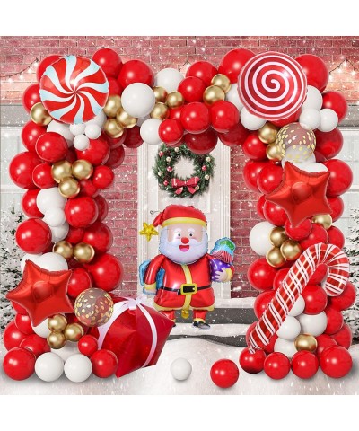 Christmas Balloon Garland Arch kit Red White Gold Candy Cane Gift Box Santa Claus Red Star Foil Balloons for Xmas Holiday New...