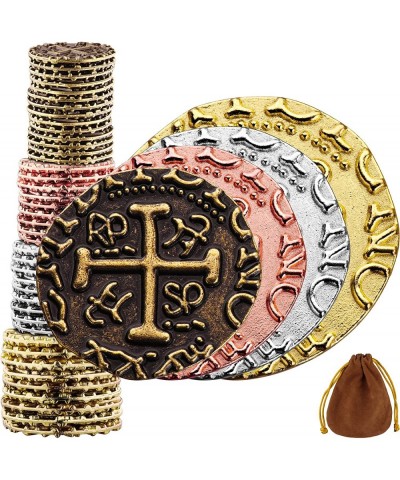 Pirate Coins - 36 Bronze Silver Gold & Rose Gold Treasure Coin Set Metal Replica Spanish Doubloons for Board Games Tokens Cos...