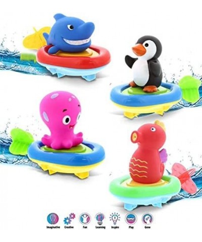 Sea Life Boat Racers Bundle Set of 4 - 3-in-1 Bath Toy Pull & Go Floating Water Racing Floor Racing & Finger Puppet for Pool ...