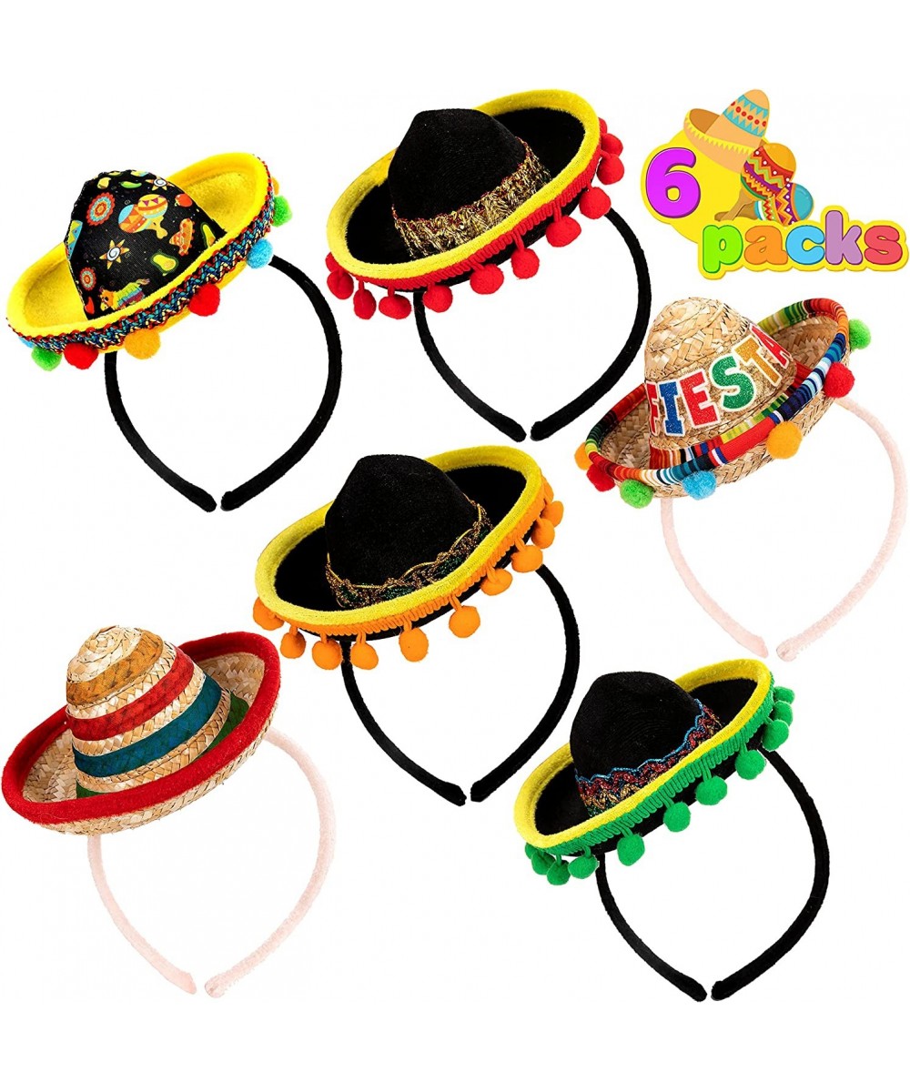 6 PCS Cinco De Mayo Fiesta Fabric and Straw Sombrero Headbands Party Costume for Fun Fiesta Hat Party Supplies Mexican Theme ...