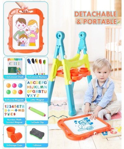 Easel for Kids 4 in 1 Double Sided Kids Art Easel with Magnetic White Board & Chalk Board Adjustable Standing Toddler Easel w...