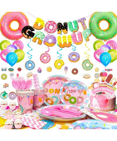 Donut Birthday Party Decorations 219pcs Donut Grow Up Party Supplies-Donut Balloon Banner Cake Topper and Donut Tablecloth Pl...