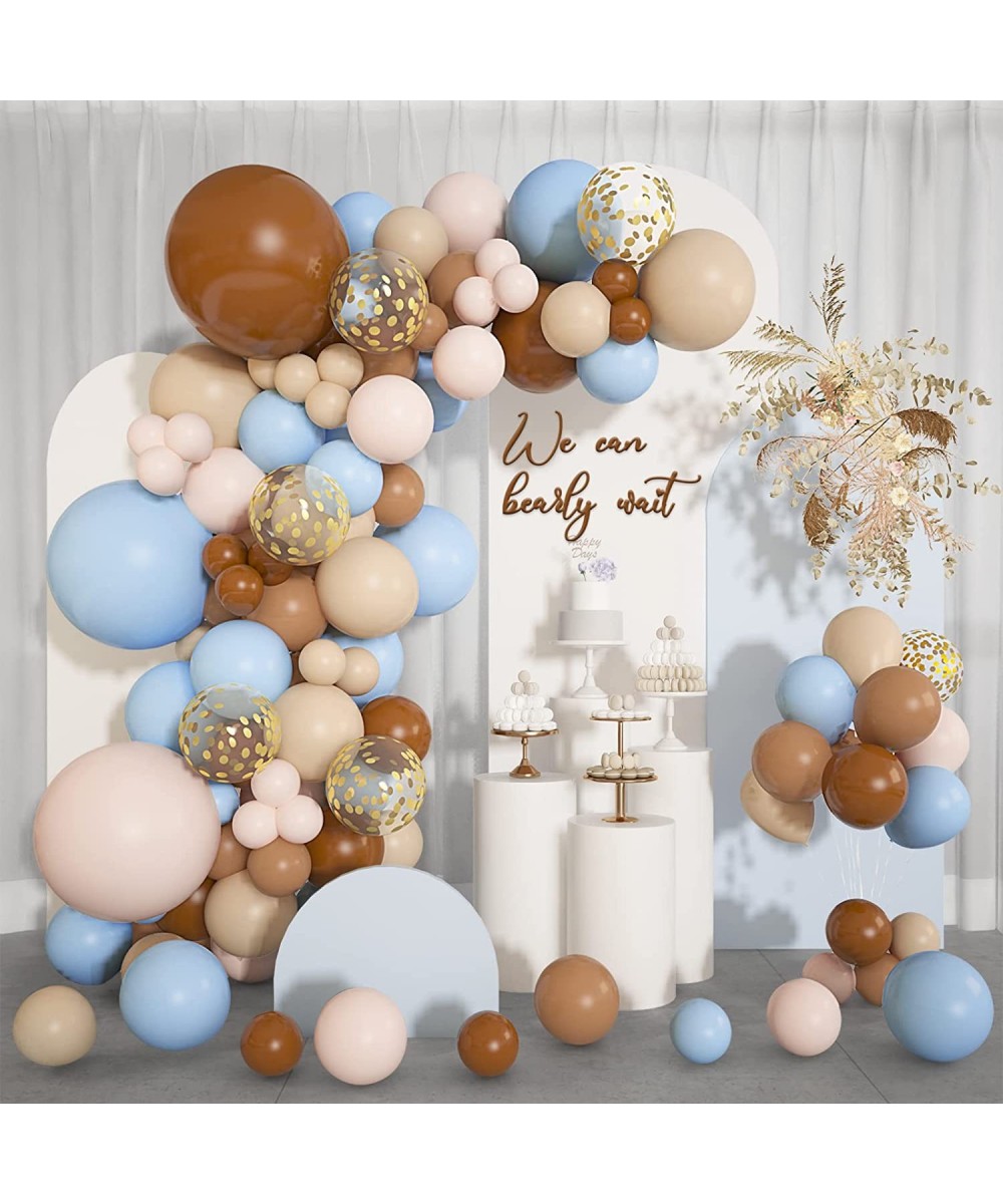 Brown Coffee Blue Balloons Garland Arch Kit 18''12''5'' Boho Nude Baby Blue Balloons Teddyy Bear We Can Bearly Wait Baby Show...