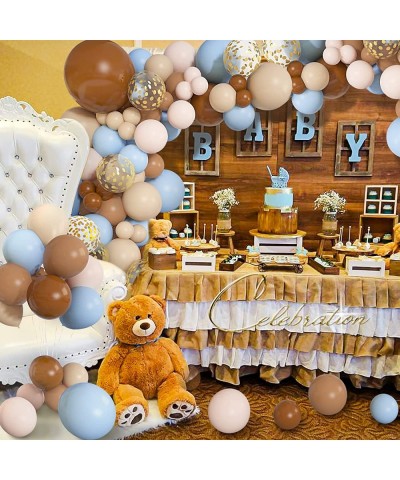 Brown Coffee Blue Balloons Garland Arch Kit 18''12''5'' Boho Nude Baby Blue Balloons Teddyy Bear We Can Bearly Wait Baby Show...