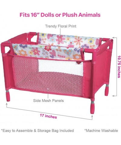 Baby Doll Crib Pink Floral Playpen Bed Toy with Carry Bag for Baby Dolls up to 16 Inches $43.08 Dolls