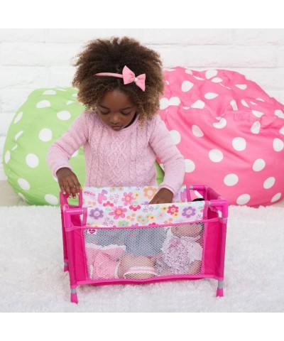 Baby Doll Crib Pink Floral Playpen Bed Toy with Carry Bag for Baby Dolls up to 16 Inches $43.08 Dolls