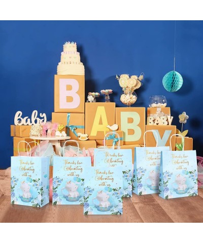 24 Pcs Elephant Baby Gift Bags Blue Pink Kraft Baby Shower Decoration Goodie Bags Elephant Bags for Return Gifts Gender Revea...