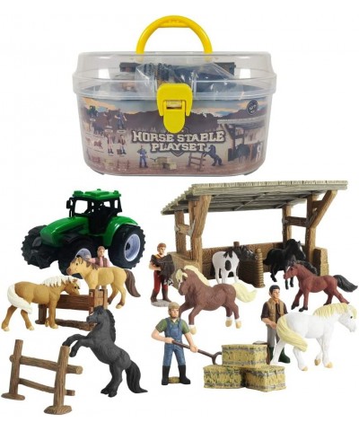 Horse Stable Playset Toys for Boys and Girls Ages 3 and Up Includes 8 Horses and Accessories 17 Piece Horse Stall Farm Set wi...