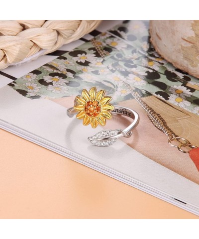 Sterling Silver Fidget Ring for Women Girls Fidget Rings for Anxiety Butterfly Daisy Sunflower Anxiety Ring You are My Sunshi...