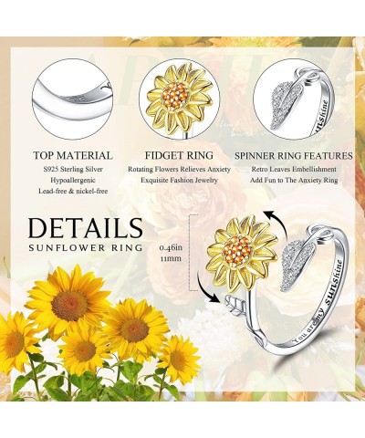 Sterling Silver Fidget Ring for Women Girls Fidget Rings for Anxiety Butterfly Daisy Sunflower Anxiety Ring You are My Sunshi...