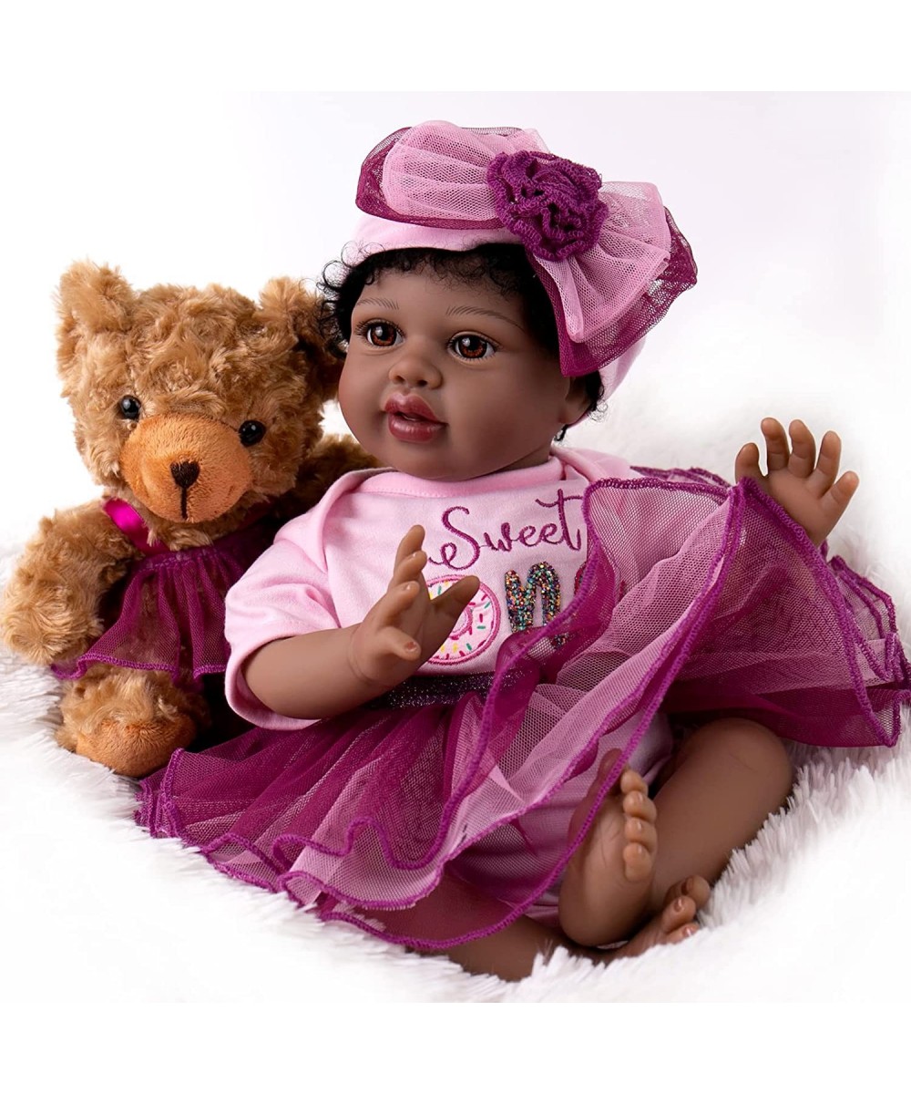 Reborn Baby Dolls Black 22 Inch Realistic African American Newborn Girl Handmade Biracial Weighted Doll with Purple Tulle Gif...