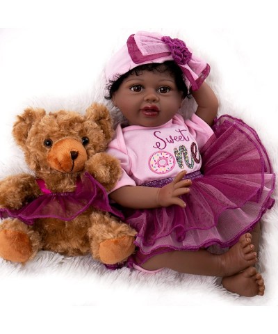 Reborn Baby Dolls Black 22 Inch Realistic African American Newborn Girl Handmade Biracial Weighted Doll with Purple Tulle Gif...