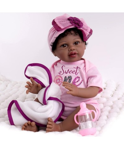 Reborn Baby Dolls Black 22 Inch Realistic African American Newborn Girl Handmade Biracial Weighted Doll with Purple Tulle Gif...