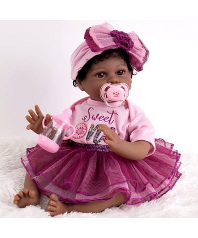 Reborn Baby Dolls Black 22 Inch Realistic African American Newborn Girl Handmade Biracial Weighted Doll with Purple Tulle Gif...