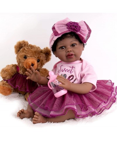 Reborn Baby Dolls Black 22 Inch Realistic African American Newborn Girl Handmade Biracial Weighted Doll with Purple Tulle Gif...