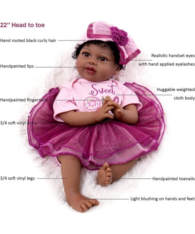 Reborn Baby Dolls Black 22 Inch Realistic African American Newborn Girl Handmade Biracial Weighted Doll with Purple Tulle Gif...