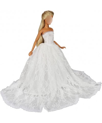 White Wedding Dress with Long Veil Evening Party Princess White Lace Gown Dress for 11.5 Inch Girl Doll $17.23 Doll Accessories