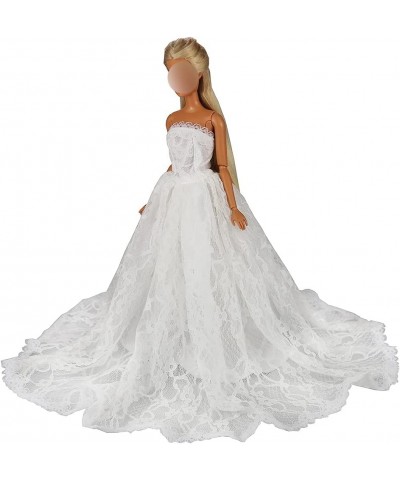 White Wedding Dress with Long Veil Evening Party Princess White Lace Gown Dress for 11.5 Inch Girl Doll $17.23 Doll Accessories