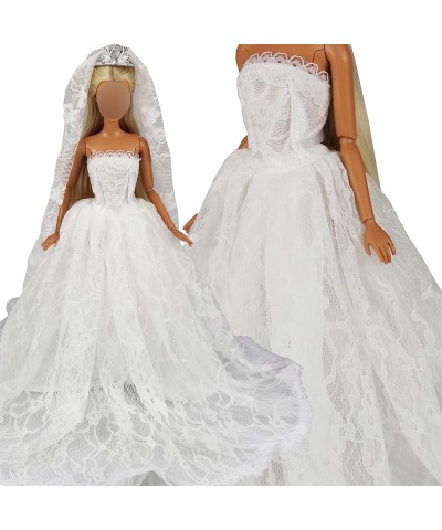 White Wedding Dress with Long Veil Evening Party Princess White Lace Gown Dress for 11.5 Inch Girl Doll $17.23 Doll Accessories