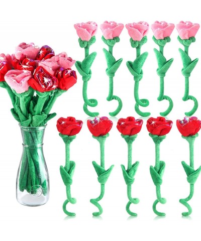 10/18 Pcs Plush Rose Flower Stuffed Rose Flower Bendable Stems Plush Bouquet Toy Soft Rose Flower 12.6 Inch for Graduation 20...