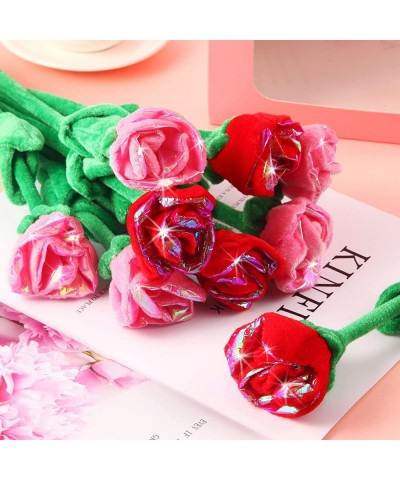 10/18 Pcs Plush Rose Flower Stuffed Rose Flower Bendable Stems Plush Bouquet Toy Soft Rose Flower 12.6 Inch for Graduation 20...