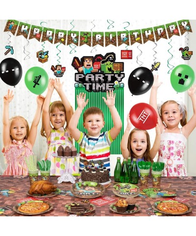 Pixel Game Birthday Party Decorations 112PCS Birthday Decorations for Boys Gamers - Includes Party Backdrop Photo Booth Props...