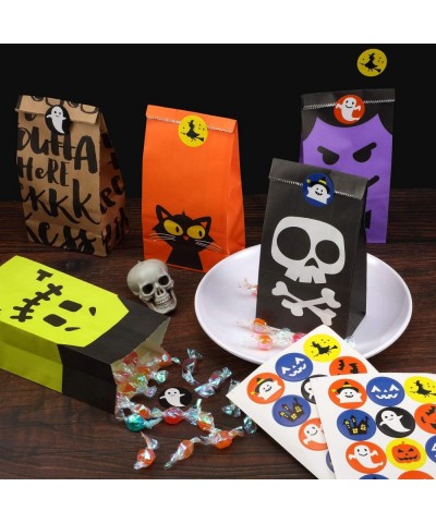 54 Pieces Halloween Trick or Treat Goody Bags Paper Bags 9 Design Party Favor Candy Bags with 60 Pieces Halloween Stickers $1...