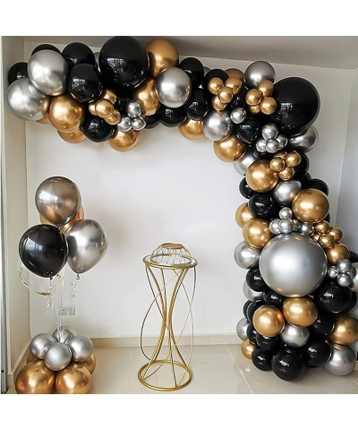 111PCS Black Gold and Silver Balloon Garland Arch Kit Metallic Black Metallic Gold Chrome Silver Latex Balloons Set for Birth...