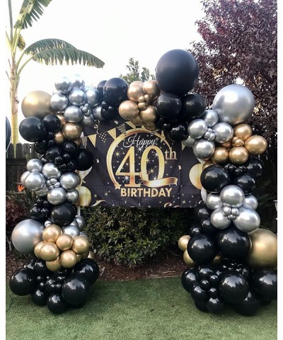 111PCS Black Gold and Silver Balloon Garland Arch Kit Metallic Black Metallic Gold Chrome Silver Latex Balloons Set for Birth...