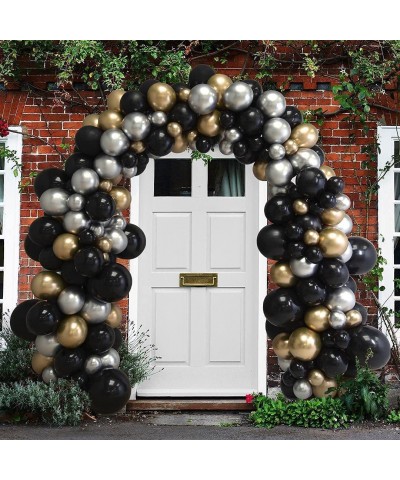 111PCS Black Gold and Silver Balloon Garland Arch Kit Metallic Black Metallic Gold Chrome Silver Latex Balloons Set for Birth...