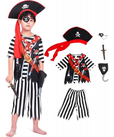 Boys Pirate Costume Set Skull Crossbones Striped Caribbean Buccaneer Outfit Captain Jack Pretend Play Suit $28.10 Kids' Costumes