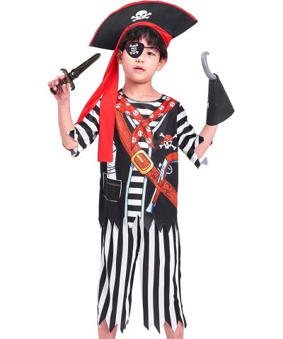 Boys Pirate Costume Set Skull Crossbones Striped Caribbean Buccaneer Outfit Captain Jack Pretend Play Suit $28.10 Kids' Costumes