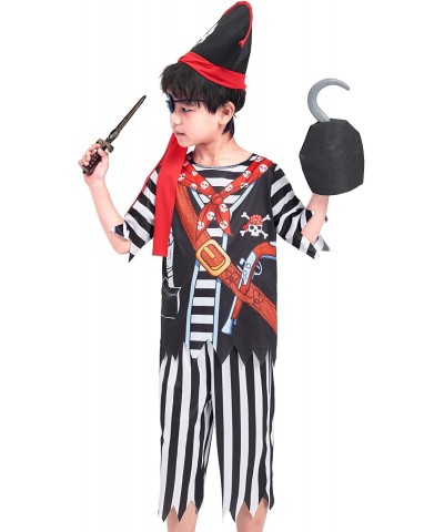 Boys Pirate Costume Set Skull Crossbones Striped Caribbean Buccaneer Outfit Captain Jack Pretend Play Suit $28.10 Kids' Costumes