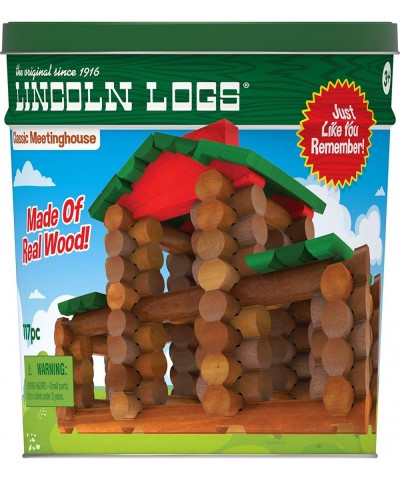 – Classic Meetinghouse - 117 Parts - Real Wood Logs - Ages 3+ - Collectible Tin - Best Retro Building Gift Set for Boys/Girls...