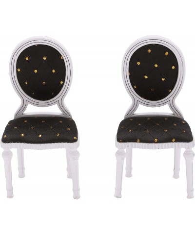 Set of 2 Wooden Dollhouse Dining Chairs Dolls House Furniture White Black & Gold Fabric 1/12 Scale $31.08 Dollhouse Accessories