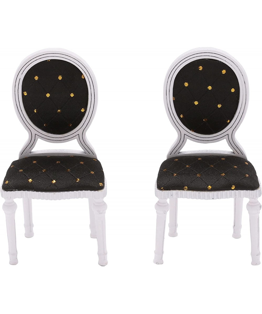 Set of 2 Wooden Dollhouse Dining Chairs Dolls House Furniture White Black & Gold Fabric 1/12 Scale $31.08 Dollhouse Accessories