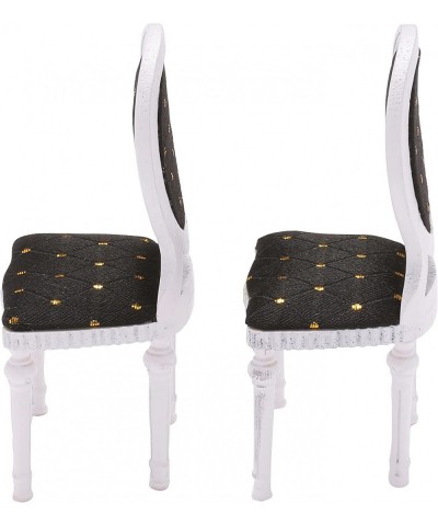 Set of 2 Wooden Dollhouse Dining Chairs Dolls House Furniture White Black & Gold Fabric 1/12 Scale $31.08 Dollhouse Accessories