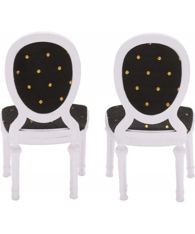 Set of 2 Wooden Dollhouse Dining Chairs Dolls House Furniture White Black & Gold Fabric 1/12 Scale $31.08 Dollhouse Accessories