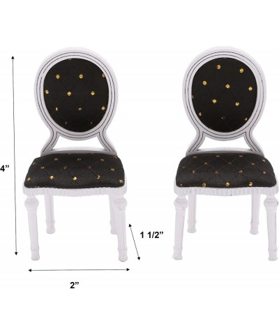 Set of 2 Wooden Dollhouse Dining Chairs Dolls House Furniture White Black & Gold Fabric 1/12 Scale $31.08 Dollhouse Accessories