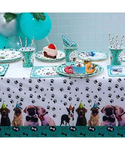 Dog Birthday Tablecloth Puppy Theme Party Tablecloth Dog Paw Prints Table Covers for Dog Puppy Birthday Theme Party Decoratio...