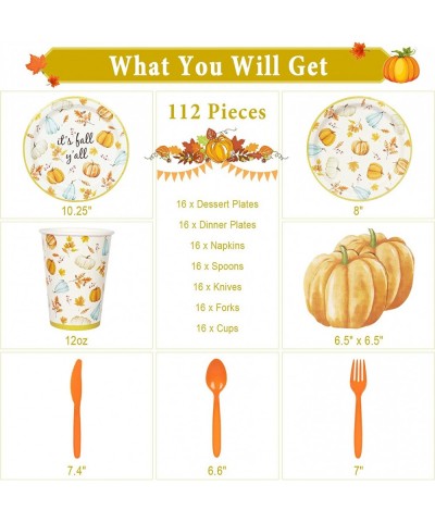 Fall Plates and Napkins Party Supplies Serves 16 Large 10.25" and 8" Pumpkin Plates 12oz Paper Cups Napkins Cutlery Included ...